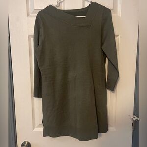 Olive Green Asymmetrical Neckline Dress